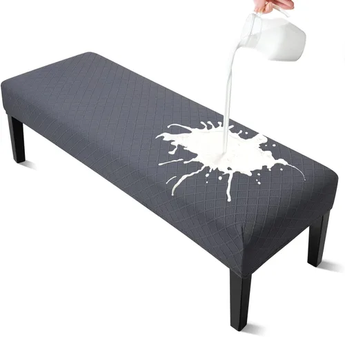 Vista 23 de YISUN Fundas de banco de jacquard para comedor, funda elástica lavable y extraíble para banco, protector de asiento rectangular para bancos de Beige