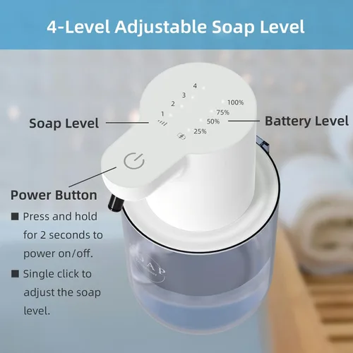 Vista 2 de Dispensador automático de jabón espumoso recargable sin contacto de 13.53 onzas / 13.5 fl oz con montaje en pared y dispensador de jabón eléctrico