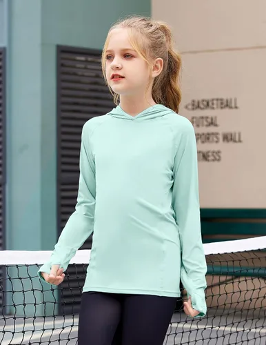 Vista 8 de Zaclotre - Sudadera con capucha para niños, con protección solar UPF 50+, de secado rápido, para niñas, con agujeros para los pulgares