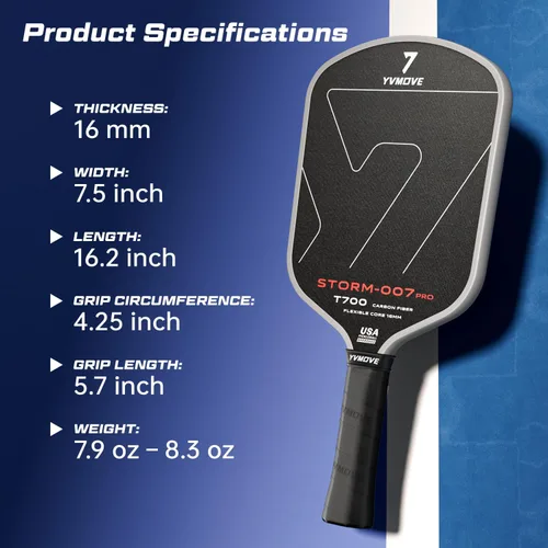 Vista 6 de USAPA Approved 6-Layer Construction T700 Carbon Fiber Pickleball Paddle, 16mm Thermoformed Pickleball Racket with High Spin & Extended Grip