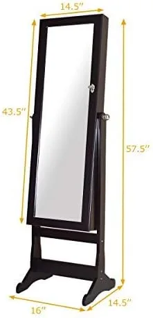 Vista 4 de GOFLAME Espejo de armario de joyería con luces LED, dos cajones con cerradura, organizador de joyas de gran capacidad, organizador de almacenamiento