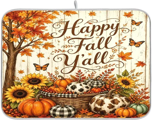 Vista 18 de Tapete de secado de platos de otoño de calabaza y arce de 16 x 18 pulgadas, absorbente para platos de otoño, protector para cocina de secado rápido