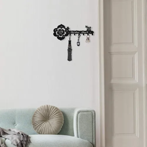 Vista 4 de Deveosa Soporte para Ganchos de Llave para Pared Decorativo - Pequeño Negro Cartel de Bienvenida a Casa para Entrada Carteles Colgantes para Llaves