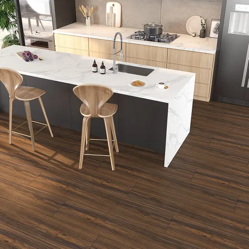 Vista 4 de VEELIKE Tablones de suelo de 6 x 36 pulgadas, vinilo impermeable de madera marrón oscuro, autoadhesivo, extraíble para baño, dormitorio, cocina