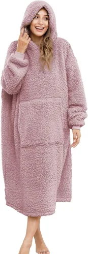 Vista 13 de Manta Sherpa con capucha de gran tamaño, sudadera con capucha y manga larga y bolsillo, color beige