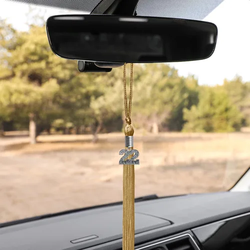 Vista 6 de Endea Graduation Borla de un solo color con dije de plata brillante (oro antiguo, 2022)