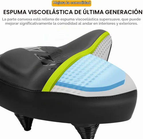 Vista 2 de Asiento de bicicleta grande y cómodo, sillín ancho con absorción de impactos, cojín de bicicleta de ejercicio de gran tamaño con espuma