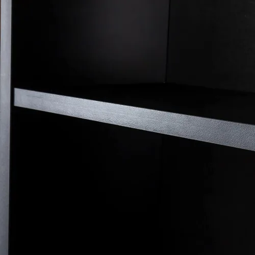 Vista 8 de Estación de salón de madera moderna, gabinete de salón negro montado en la pared, estación de peluquería para peluquería con cajones y estantes