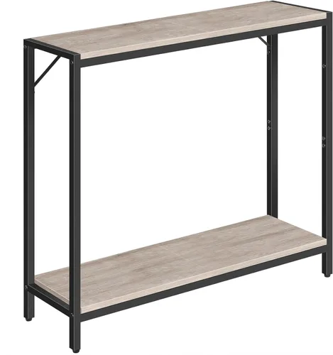 Vista 17 de MAHANCRIS Mesa consola, mesa de entrada de 2 niveles, detrás de la mesa del sofá, estilo industrial, resistente y estable, para sala de estar