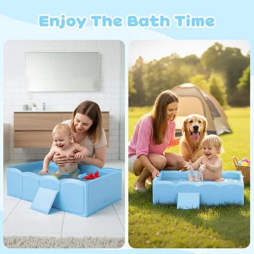 Vista 7 de Bañera plegable para ducha para bebé, estructura reforzada, bañera plegable con base antideslizante, bañera portátil para niños de 6 meses a 4 años