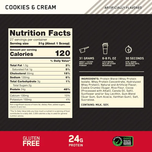Vista 4 de Optimum Nutrition Estándar dorado 100% Proteína de Suero de Leche en Polvo, Pie de lima, 1.8 Libra