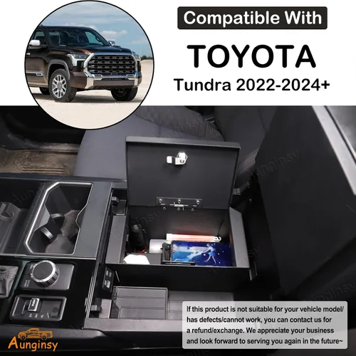 Vista 2 de Aunginsy Caja de seguridad para consola central de automóvil, almacenamiento de reposabrazos compatible con Toyota Tundra 2022-2026, caja de bloqueo