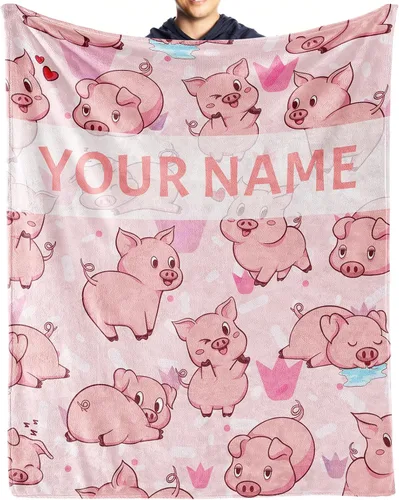 Vista 13 de Manta de cerdo para regalo, manta de franela polar de 30 x 40 pulgadas, suave para niñas, niños y adultos, ligera, cómoda, cálida manta con temática
