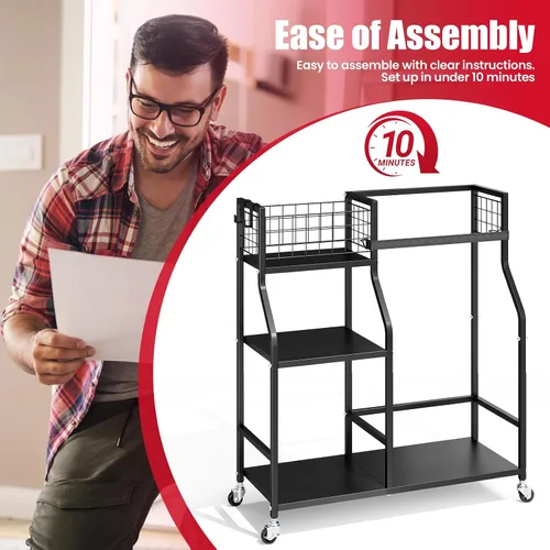 Vista 4 de TOOLF Organizador de bolsas de golf, almacenamiento para palos de golf con ruedas, soporte de metal resistente para bolsa de golf para el hogar