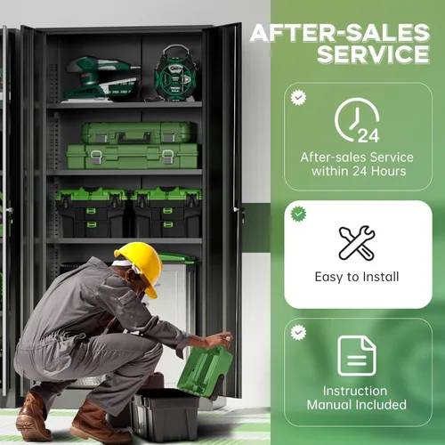 Vista 6 de INTERGREAT Armario de almacenamiento de metal con cerradura, gabinete de almacenamiento de metal con cerradura de 72 pulgadas de alto con puertas