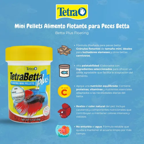 Vista 4 de TetraBetta PLUS Mini Pellets Flotantes, Alimento para Peces con Potenciador de Color Natural, 1.2 onzas