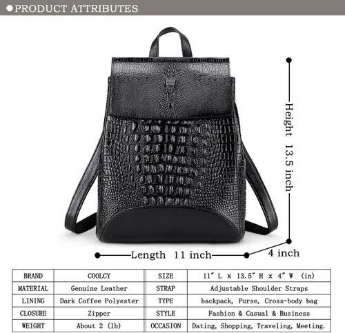 Vista 2 de Coolcy Mochila de cuero real para mujer