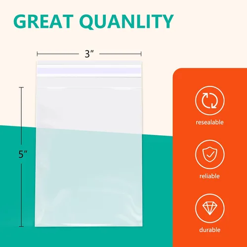 Vista 2 de iMailer - 1000 piezas - Bolsas de celofán transparentes pequeñas de 3" x 5" - Bolsas de plástico de celofán autoadhesivas para panadería, galletas