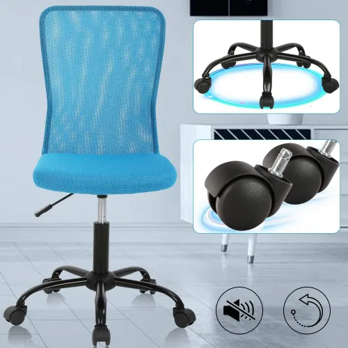 Vista 5 de BLKMTY Silla moderna de malla sin brazos de oficina, azul, altura ajustable, capacidad de 250 libras, certificado BIFMA