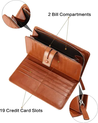 Vista 4 de BOSTANTEN Carteras de cuero para mujer con bloqueo RFID de gran capacidad tarjetero triple para mujer