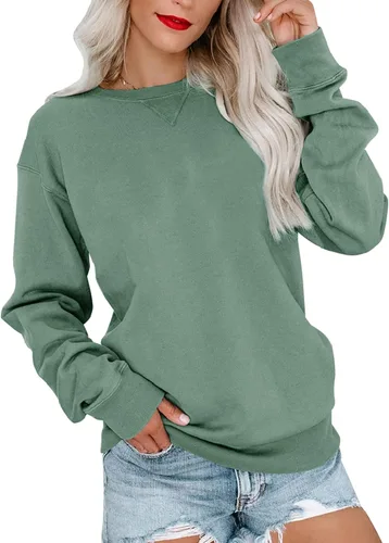 Vista 15 de Bingerlily Sudadera casual de manga larga para mujer, cuello redondo, linda sudadera pullover de ajuste relajado, tops
