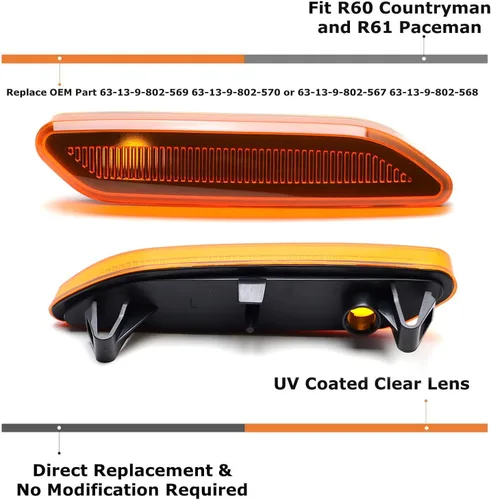 Vista 2 de iJDMTOY OE-Spec Luz de Marcador Lateral del Parachoques Delantero Ámbar Carcasa de Intermitente de Reemplazo Compatible con 2011-16 MINI Cooper R60