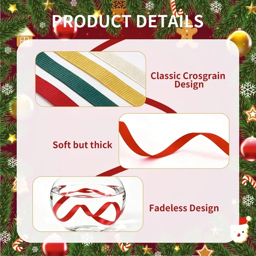 Vista 3 de TONIFUL 4 Rolls 3/8 Inch Christmas Grosgrain Ribbon Gift Wrapping Ribbon Christmas set