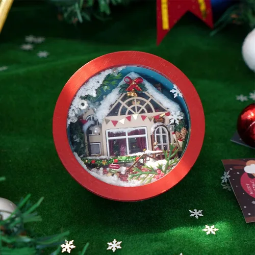 Vista 6 de Kit de casa de muñecas en miniatura, kit de fabricación de casa de muñecas para construir cabaña de Navidad de madera