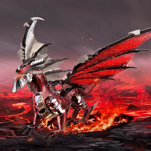 Vista 9 de Piececool Kits de construcción de modelo de metal 3D del Rey Dragón Negro con juego de herramientas DIY, rompecabezas 3D de metal desafiantes