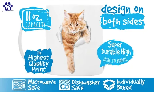 Vista 3 de Winston & Bear Taza de café con gato de jengibre escalador, divertida taza de café de cerámica atigrado naranja para los amantes de los gatos