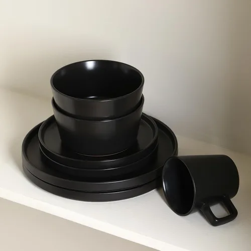 Vista 8 de Stone Lain Celina - Juego de vajilla de gres de 16 piezas, platos y cuencos, vajilla negra mate, servicio para 4, estilo redondo minimalista, apto
