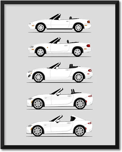 Vista 15 de Custom Car Posters Póster hecho a mano compatible con Mazda Miata (perfil lateral), decoración de la NA, NB, NC, ND, Miata Generations History