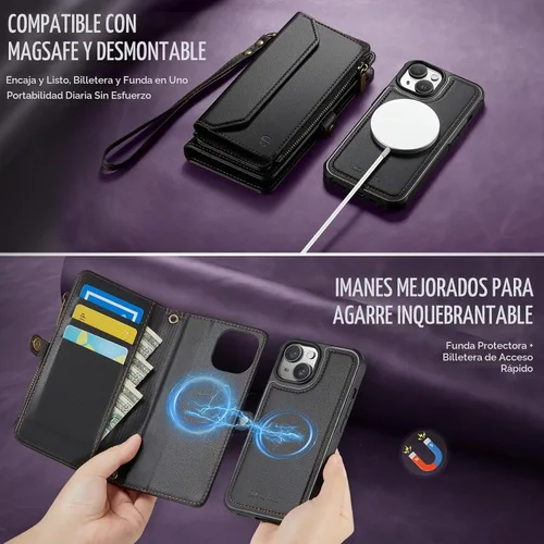 Vista 3 de Strapurs - Funda magnética desmontable para iPhone 15, color negro (Desmontable con Magsafe)-Negro