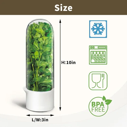 Vista 4 de Conservador de hierbas para refrigerador, protector de hierbas para refrigerador, botella de conservación de verduras para cilantro, menta, perejil