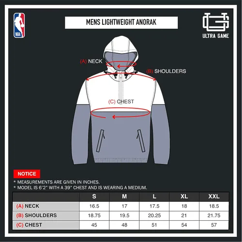 Vista 6 de Ultra Game NBA - Chaqueta cortavientos con capucha y cremallera para hombre