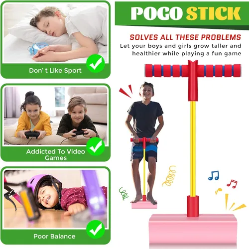 Vista 6 de Wettarn 8 piezas de espuma Pogo Jumper Promote Grow Tall Pogo Stick de espuma de palo de salto seguro y divertido para adolescentes, niños y niñas