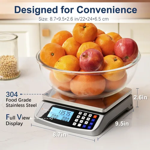 Vista 5 de Atogou Báscula de alimentos de 66 libras, báscula de cocina comercial con cálculo de precios, enchufable utilizable, 0.05 oz/1 g, acero inoxidable