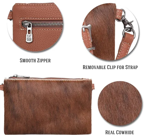Vista 2 de Montana West Cowhair - Bolso cruzado de piel para teléfono celular cartera para mujer vaquera occidental pequeño bolso cruzado