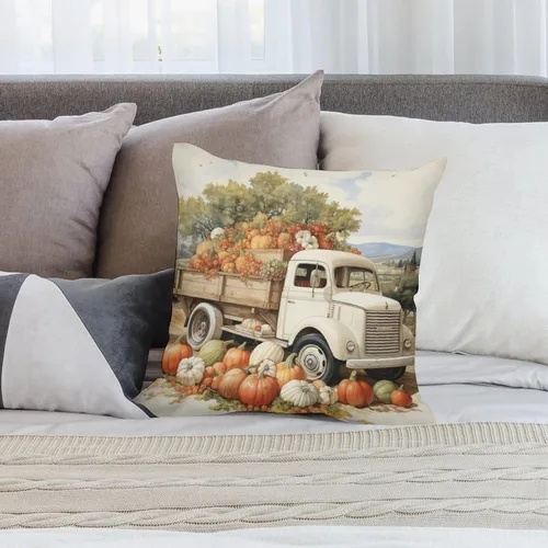 Vista 7 de Funda de cojín de 12 x 12 pulgadas, diseño de hojas de arce y calabaza naranja Happy Harvest Farm Truck para exteriores, decoración moderna