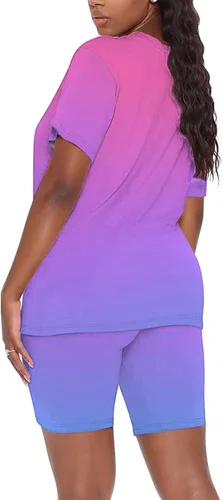 Vista 4 de Tthxqing Conjunto de 2 piezas para mujer, conjunto de sudadera de verano para correr, de manga corta, pantalones casuales, mallas