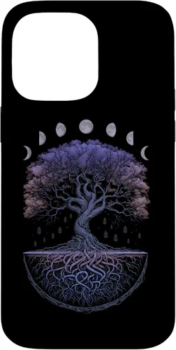 Vista 20 de Funda para iPhone 11 Pro Max Yggdrasil nórdico árbol de la vida vikinga fases de la luna