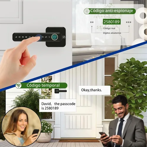 Vista 3 de Cerradura de puerta inteligente, perilla de puerta de huellas dactilares, perilla digital 5 en 1, aplicación/código de teclado/tarjetas IC/huellas