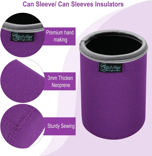 Vista 7 de Beautyflier Paquete de 8 fundas aislantes antideslizantes de neopreno en relieve regular de 12 onzas para latas de cerveza de 0.118 in de grosor