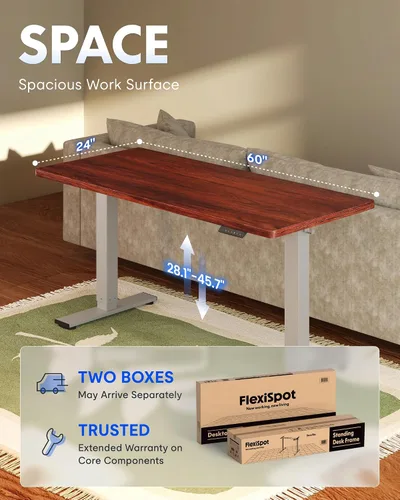 Vista 7 de FLEXISPOT EN1 Escritorio eléctrico de pie de una sola pieza de 48 x 30 Mahogany