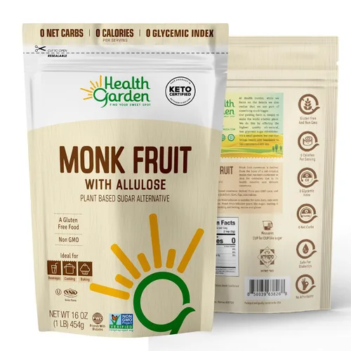 Vista 3 de Health Garden Fruta del monje con edulcorante de alulosa, alternativa natural de azúcar a base de plantas con cero calorías, sin gluten, vegano