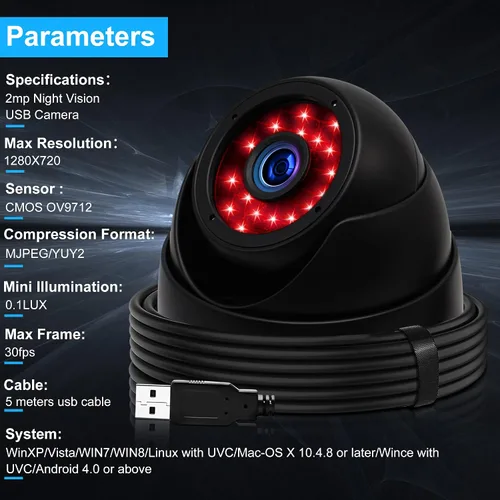 Vista 5 de Cámara Web USB estilo domo, cámaras web Adroid USB con FHD 1080P, 1MP, 1.3MP, 2MP, pequeña cámara USB Mac Linux, cámara estilo domo UVC de alta