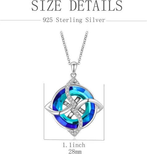 Vista 7 de ZLILIJAN Celtic Knot Irish Knot Necklace 925 Sterling Silver Good Luck Pendant Blue Circle Crystal Necklace Irish Symbols Gaelic Jewelry Gift for
