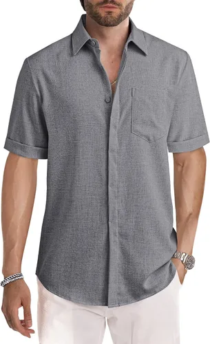 Vista 25 de JMIERR Camisas de vestir a rayas con botones y manga corta para hombre