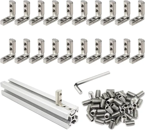 Vista 21 de 8 Conjuntos Perfiles de Extrusión de Aluminio Serie 10 Soportes de Esquina 1010 Conectores en L de Ángulo Recto de 90Grados con Tuercas y Pernos