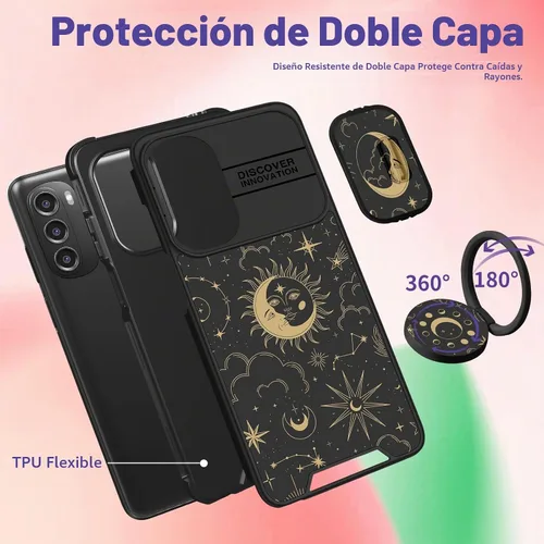 Vista 5 de Funermei - Funda para Moto G Stylus 5G 2022 con soporte de anillo Signo de sol y luna